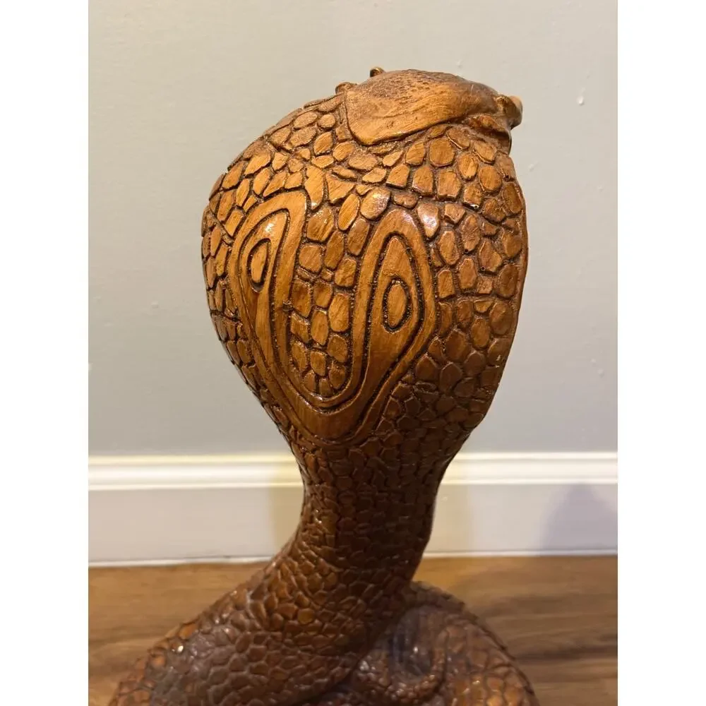 🐍 Vintage Chalkware Cobra Snake Statue 17” Large Brown Gold Figure Decor